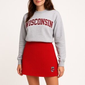 Wisconsin Badgers Red Knit Mini Skirt with Embroidered Bucky Badger Patch Small